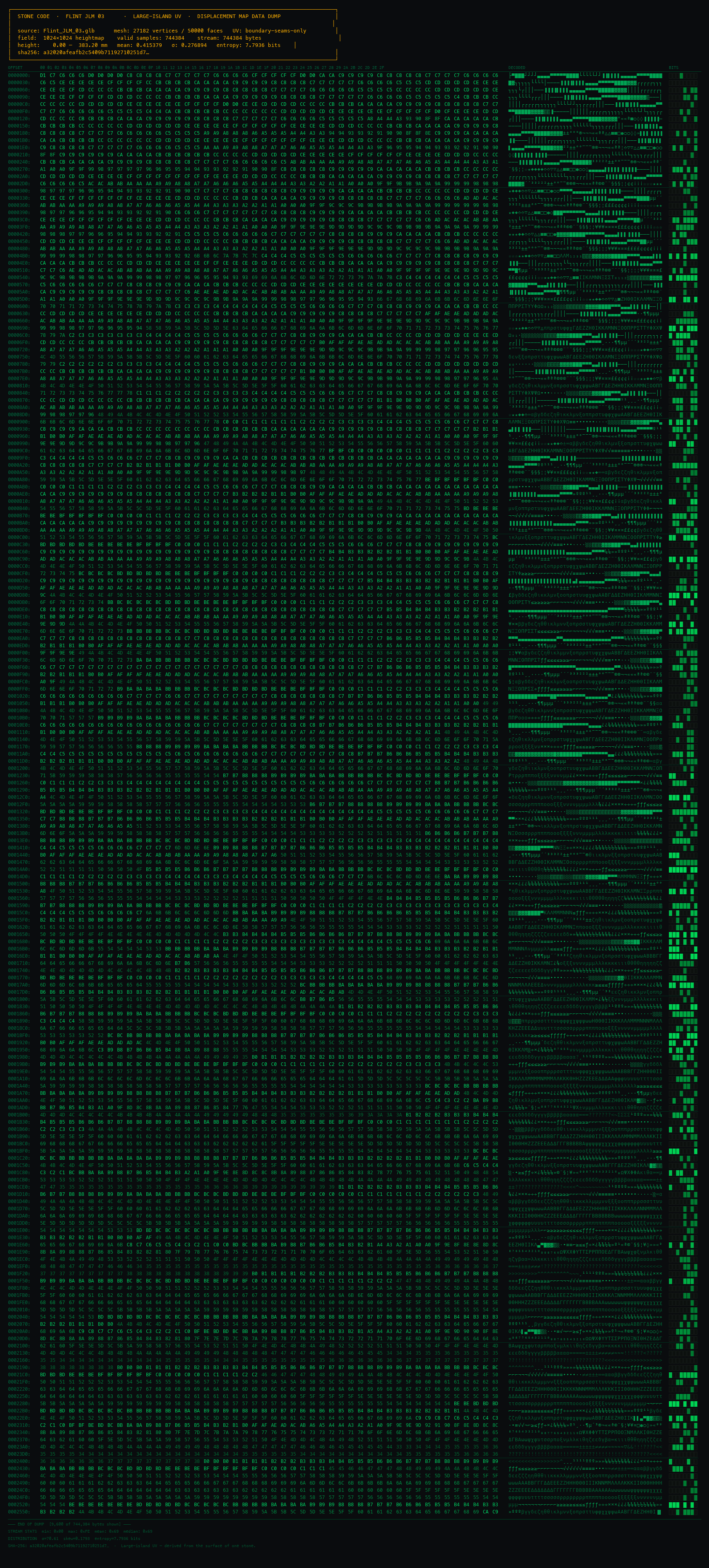 Stone Code: hexadecimal grid derived from a flint